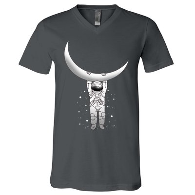 Astronaut Hanging From The Moon V-Neck T-Shirt