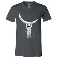 Astronaut Hanging From The Moon V-Neck T-Shirt