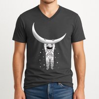 Astronaut Hanging From The Moon V-Neck T-Shirt
