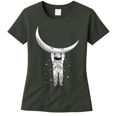 Astronaut Hanging From The Moon Womens T-Shirt
