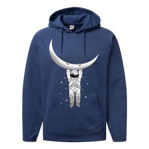 Astronaut Hanging From The Moon Performance Fleece Hoodie