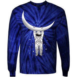 Astronaut Hanging From The Moon Tie-Dye Long Sleeve Shirt