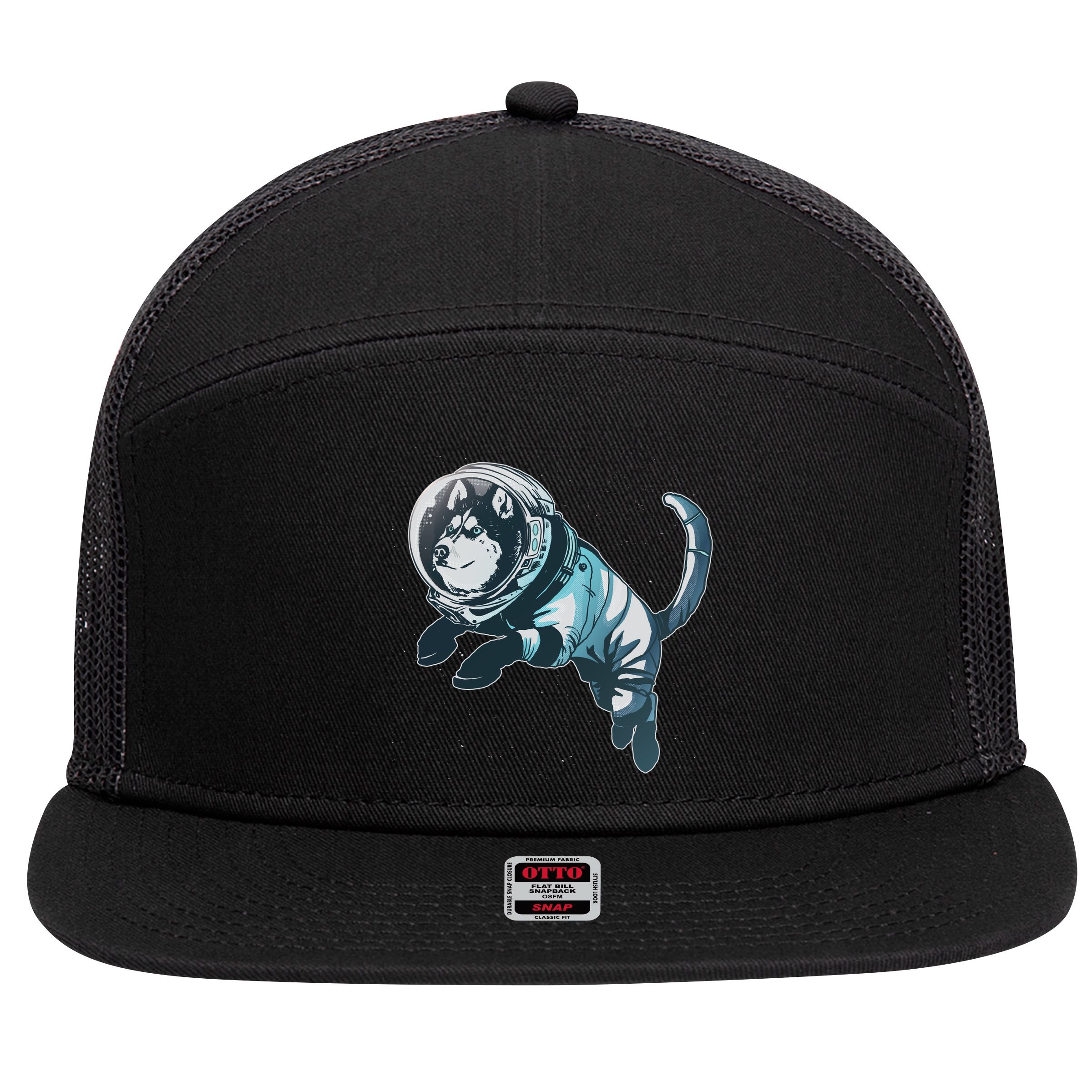 Astronaut Husky Dog Space 7 Panel Mesh Trucker Snapback Hat
