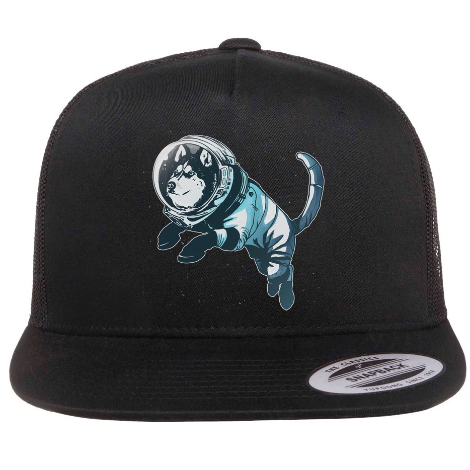 Astronaut Husky Dog Space Flat Bill Trucker Hat