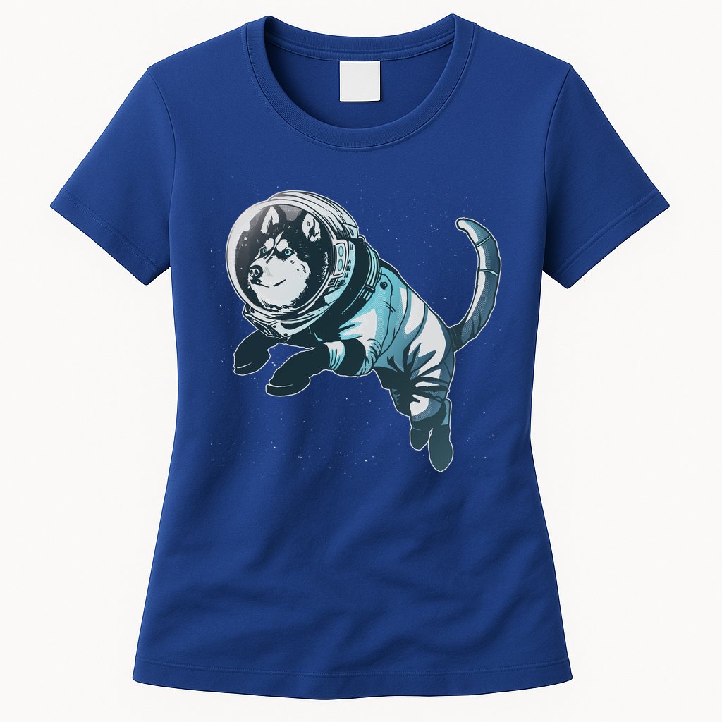 Astronaut Husky Dog Space Womens T-Shirt
