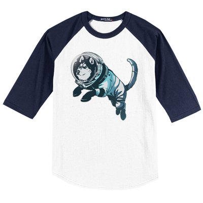 Astronaut Husky Dog Space Baseball Sleeve Shirt