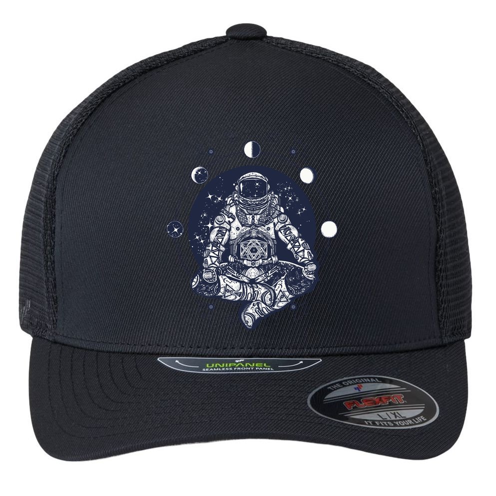 Astronaut in the lotus position Flexfit Unipanel Trucker Cap