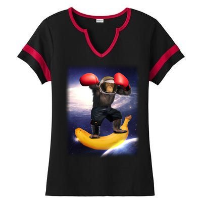 Astronaut Monkey Boxing In Space Ladies Halftime Notch Neck Tee