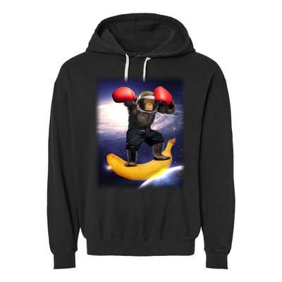 Astronaut Monkey Boxing In Space Garment-Dyed Fleece Hoodie