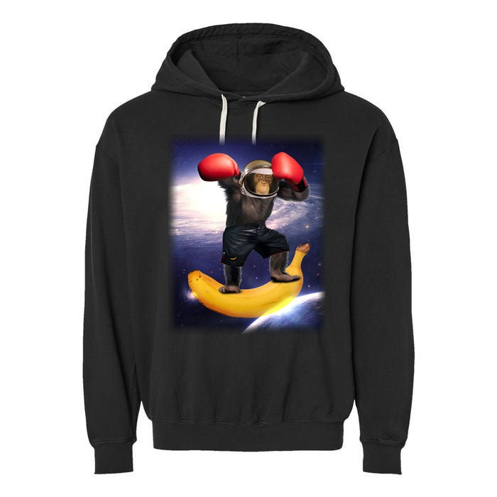 Astronaut Monkey Boxing In Space Garment-Dyed Fleece Hoodie