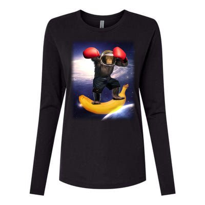 Astronaut Monkey Boxing In Space Womens Cotton Relaxed Long Sleeve T-Shirt