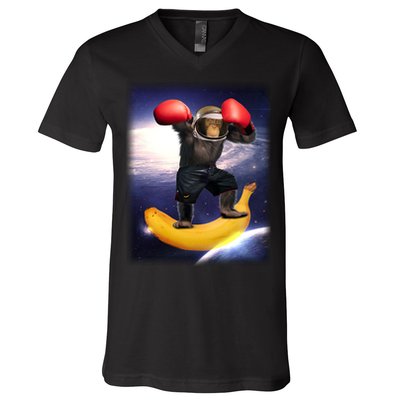 Astronaut Monkey Boxing In Space V-Neck T-Shirt