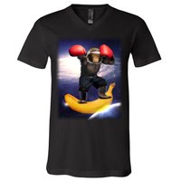 Astronaut Monkey Boxing In Space V-Neck T-Shirt