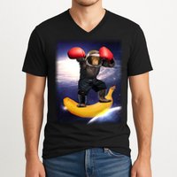 Astronaut Monkey Boxing In Space V-Neck T-Shirt