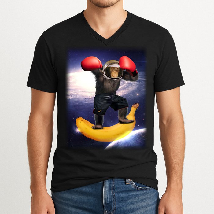 Astronaut Monkey Boxing In Space V-Neck T-Shirt