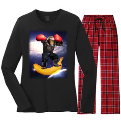 Astronaut Monkey Boxing In Space Women's Long Sleeve Flannel Pajama Set 