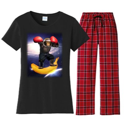 Astronaut Monkey Boxing In Space Women's Flannel Pajama Set