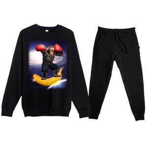 Astronaut Monkey Boxing In Space Premium Crewneck Sweatsuit Set