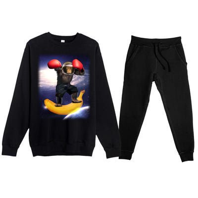 Astronaut Monkey Boxing In Space Premium Crewneck Sweatsuit Set