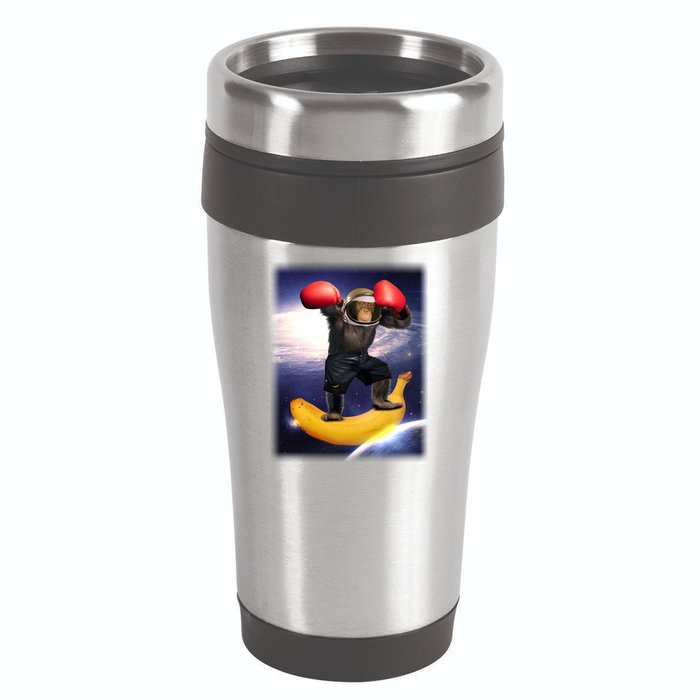 Astronaut Monkey Boxing In Space 16oz Travel Tumbler
