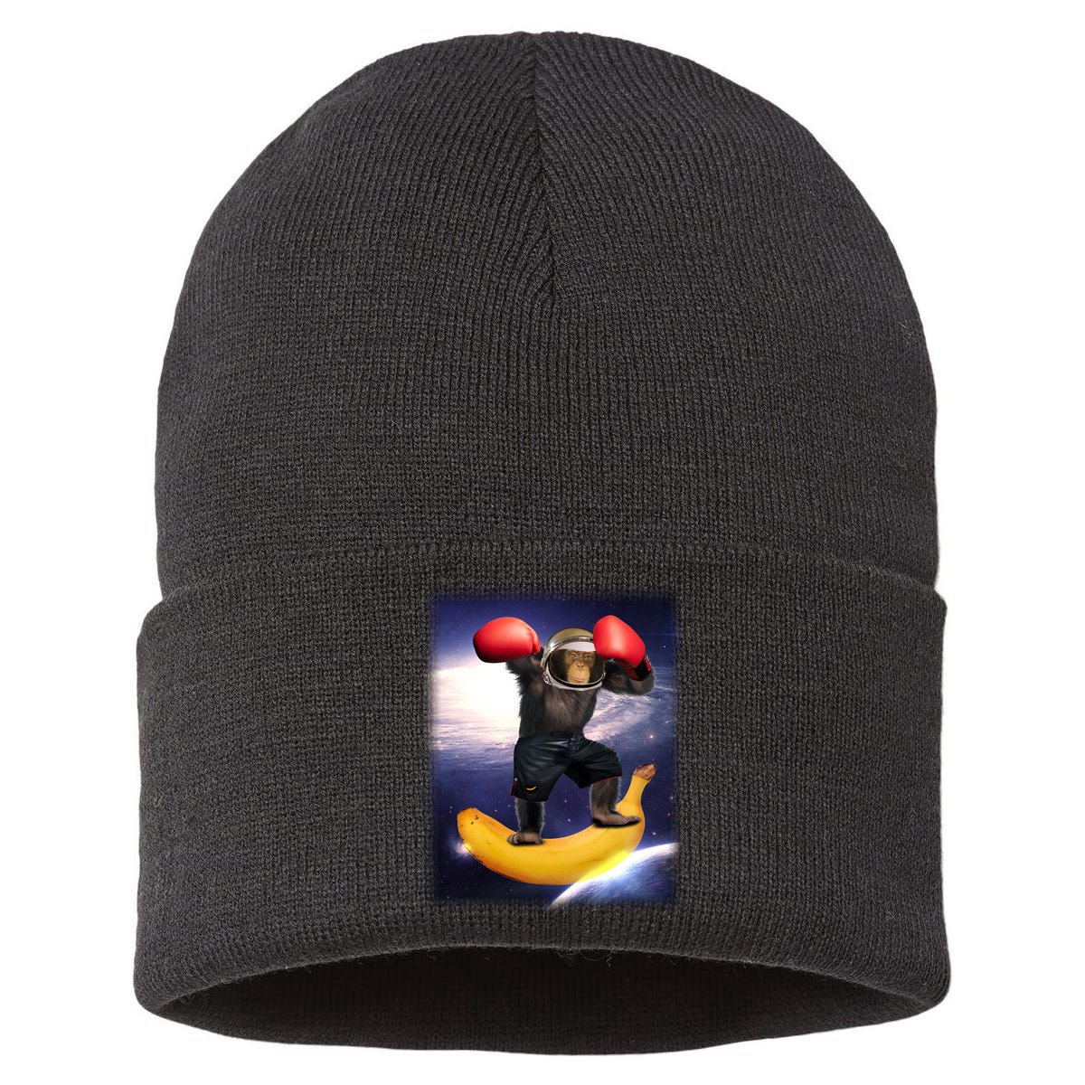 Astronaut Monkey Boxing In Space Sustainable Knit Beanie
