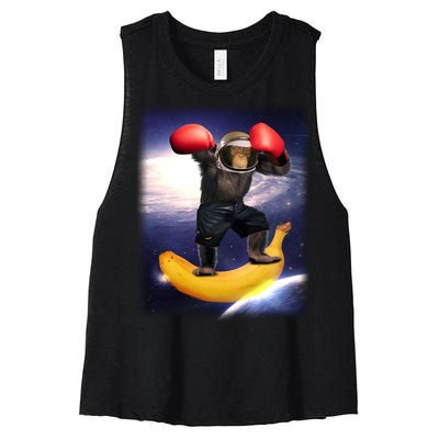 Astronaut Monkey Boxing In Space Women's Racerback Cropped Tank