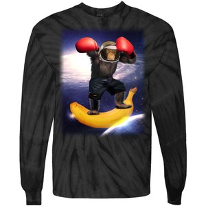 Astronaut Monkey Boxing In Space Tie-Dye Long Sleeve Shirt