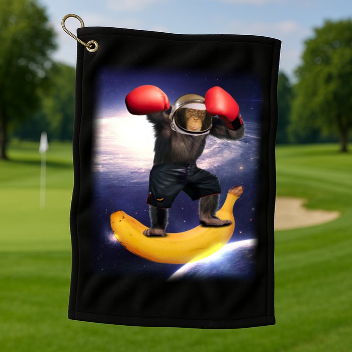 Astronaut Monkey Boxing In Space Golf Towel