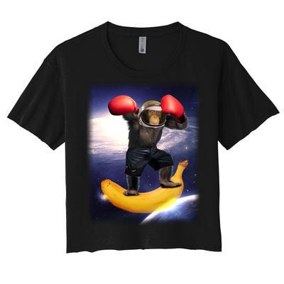 Astronaut Monkey Boxing In Space Women's Crop Top Tee