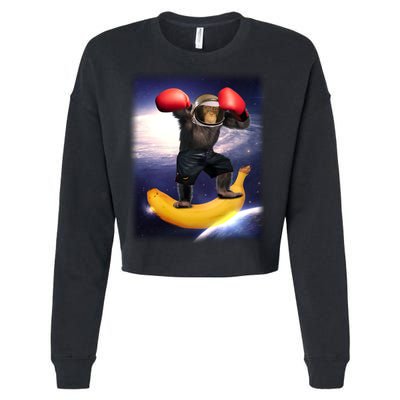 Astronaut Monkey Boxing In Space Cropped Pullover Crew