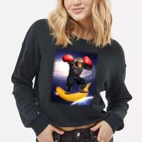 Astronaut Monkey Boxing In Space Cropped Pullover Crew