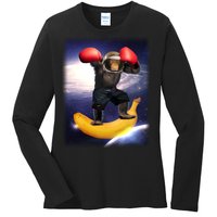 Astronaut Monkey Boxing In Space Ladies Long Sleeve Shirt