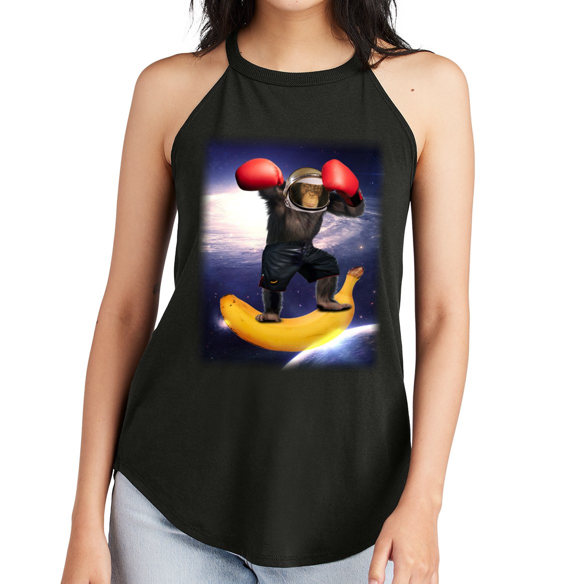 Astronaut Monkey Boxing In Space Women's Perfect Tri Rocker Tank