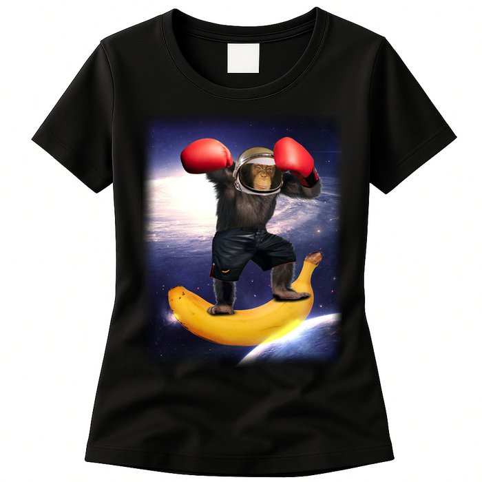Astronaut Monkey Boxing In Space Womens T-Shirt