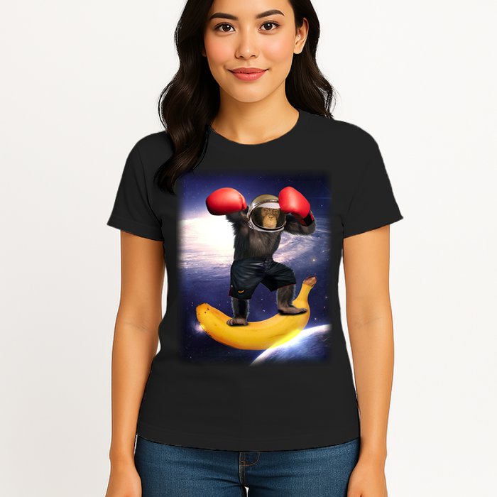 Astronaut Monkey Boxing In Space Womens T-Shirt