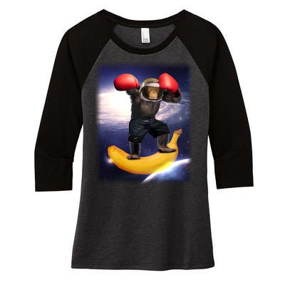 Astronaut Monkey Boxing In Space Women's Tri-Blend 3/4-Sleeve Raglan Shirt