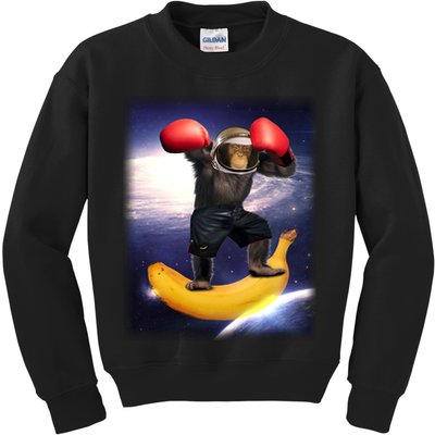 Astronaut Monkey Boxing In Space Kids Sweatshirt