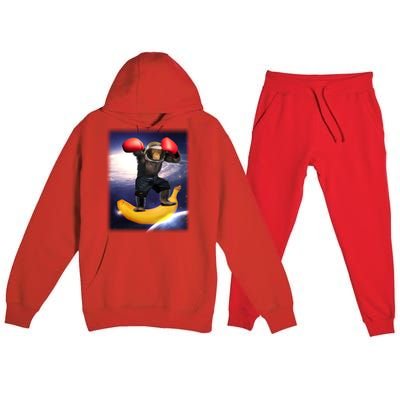 Astronaut Monkey Boxing In Space Premium Hooded Sweatsuit Set