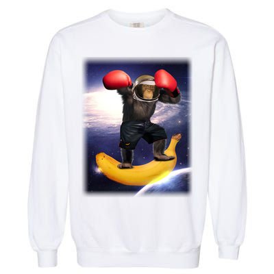 Astronaut Monkey Boxing In Space Garment-Dyed Sweatshirt