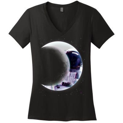 Astronaut Moon Women's V-Neck T-Shirt