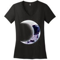 Astronaut Moon Women's V-Neck T-Shirt