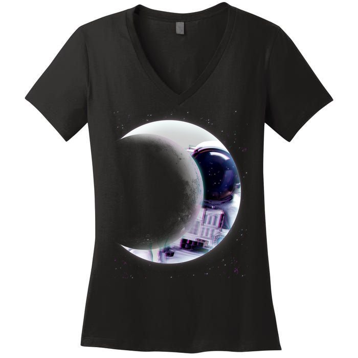 Astronaut Moon Women's V-Neck T-Shirt