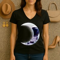 Astronaut Moon Women's V-Neck T-Shirt