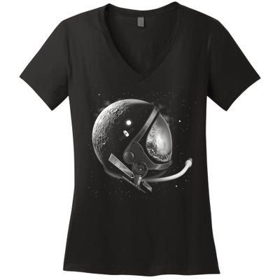 Astronaut Moon Helmet Women's V-Neck T-Shirt