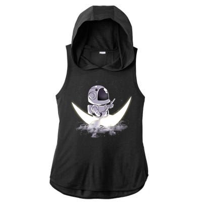 Astronaut Moon Sailing Ladies PosiCharge Tri-Blend Wicking Draft Hoodie Tank