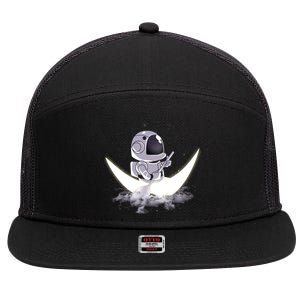 Astronaut Moon Sailing 7 Panel Mesh Trucker Snapback Hat