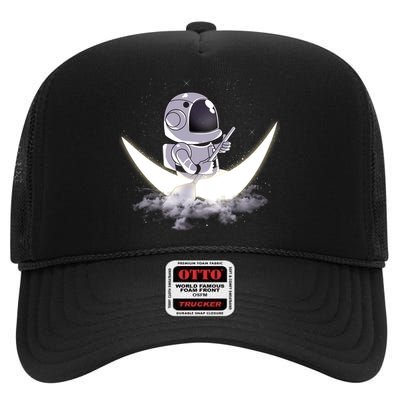 Astronaut Moon Sailing High Crown Mesh Back Trucker Hat