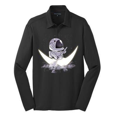 Astronaut Moon Sailing Silk Touch Performance Long Sleeve Polo