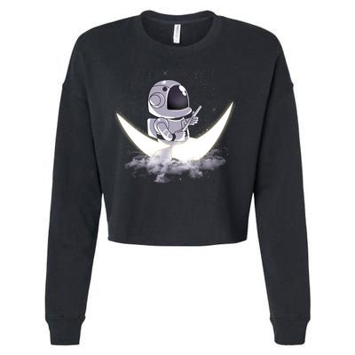 Astronaut Moon Sailing Cropped Pullover Crew