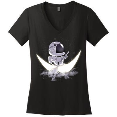 Astronaut Moon Sailing Women's V-Neck T-Shirt